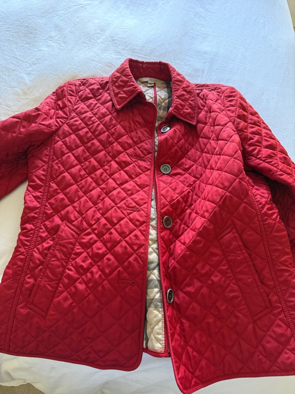 Burberry Red Quilted Women's Utility Jacket